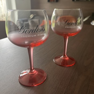Pair of Gordon s Premium Pink Gin Balloon Glasses   Pink Ombre Stemmed Goblets