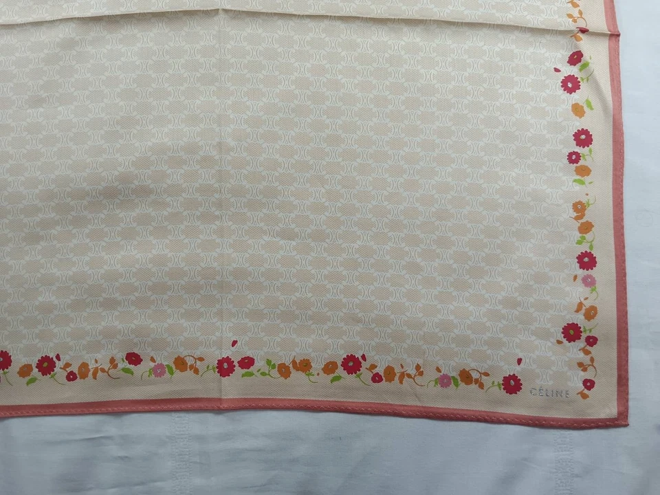 Bufanda de algodón Celine Paris bufandas diadema logotipo vintage patrón monograma 19"x19" Foto 2 de 4
