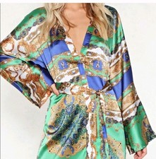 Nastygal That Ain't the Scarf of It Kimono Dress GREEN-M