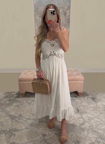 Zara ZW Collection Long Embroidered Lace Dress Ecru White SIZE XS 6895/059 New - Picture 4 of 21