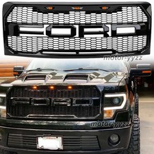 Front Grille For Ford F150 2009-2014 Raptor Style Bumper Gloss Black Wletters