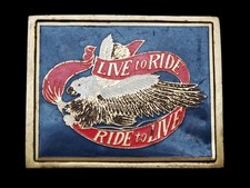 MH19121 VINTAGE 1983  LIVE TO RIDE RIDE TO LIVE  SOLID BRASS MOTORCYCLE BUCKLE