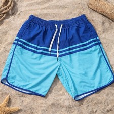 Fair Harbor Swim Trunks Mens Large Blue Striped Lined Elastic Waist Beach