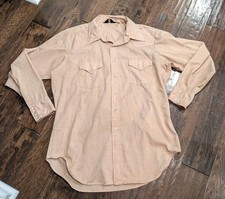 Vintage 70s Sears Western Wear Pearl Snap Shirt Mens XL 17-17.5 Peach Slub