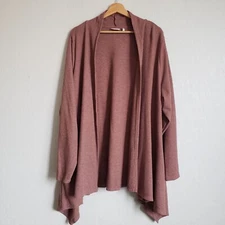 LOGO by Lori Goldstein Open Front Waffle Knit Thermal Cardigan Clay Women's 3X