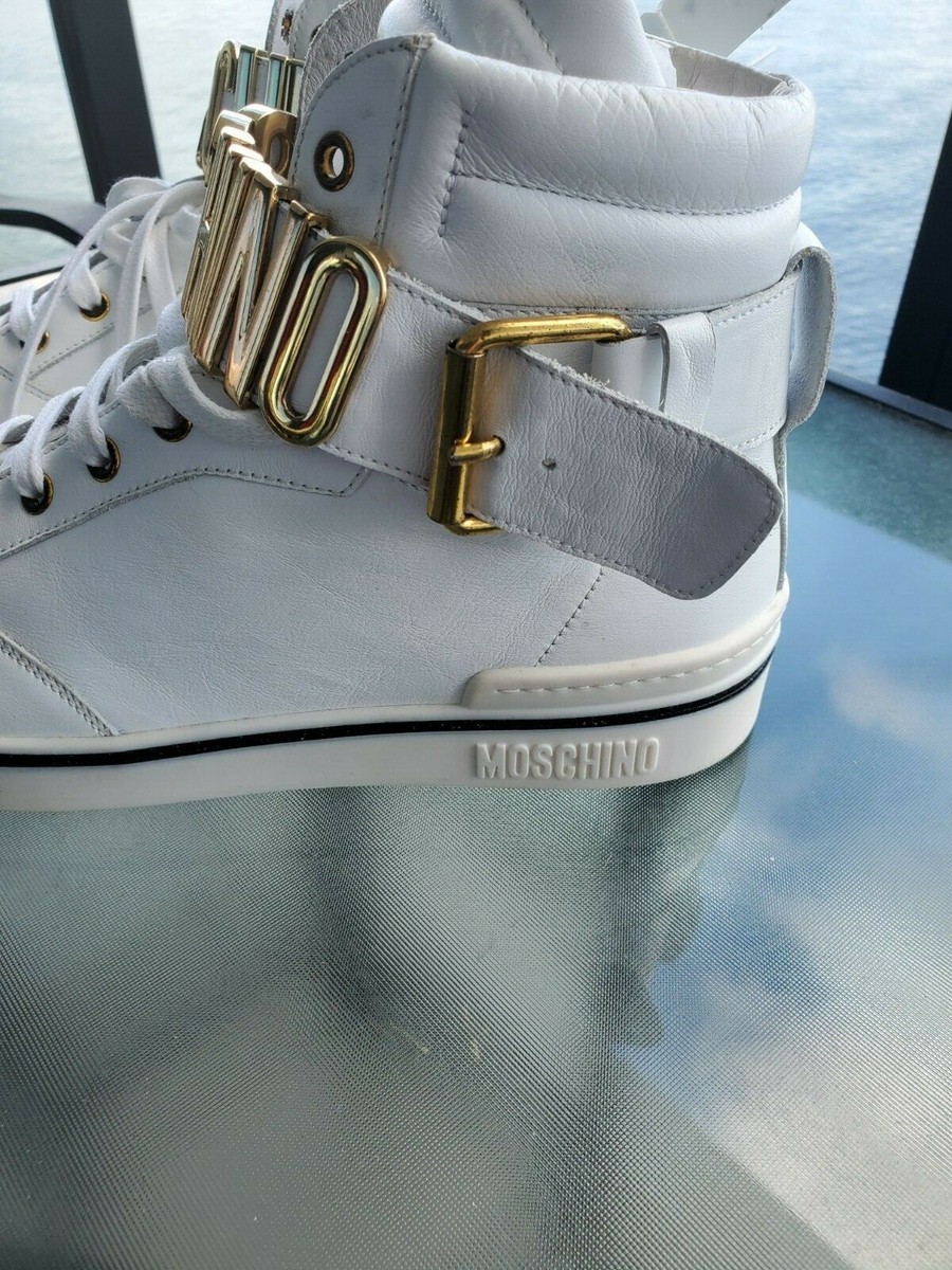 Moschino Men's shoes Logo Metal Gold lettering white
