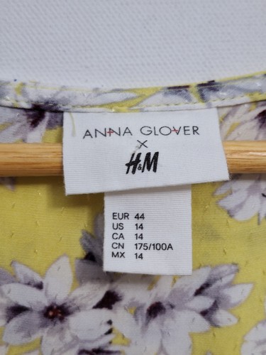 H&M X ANNA GLOVER Womens Yellow Floral Short Sleeve blouse Top size 18 floaty - Picture 9 of 18