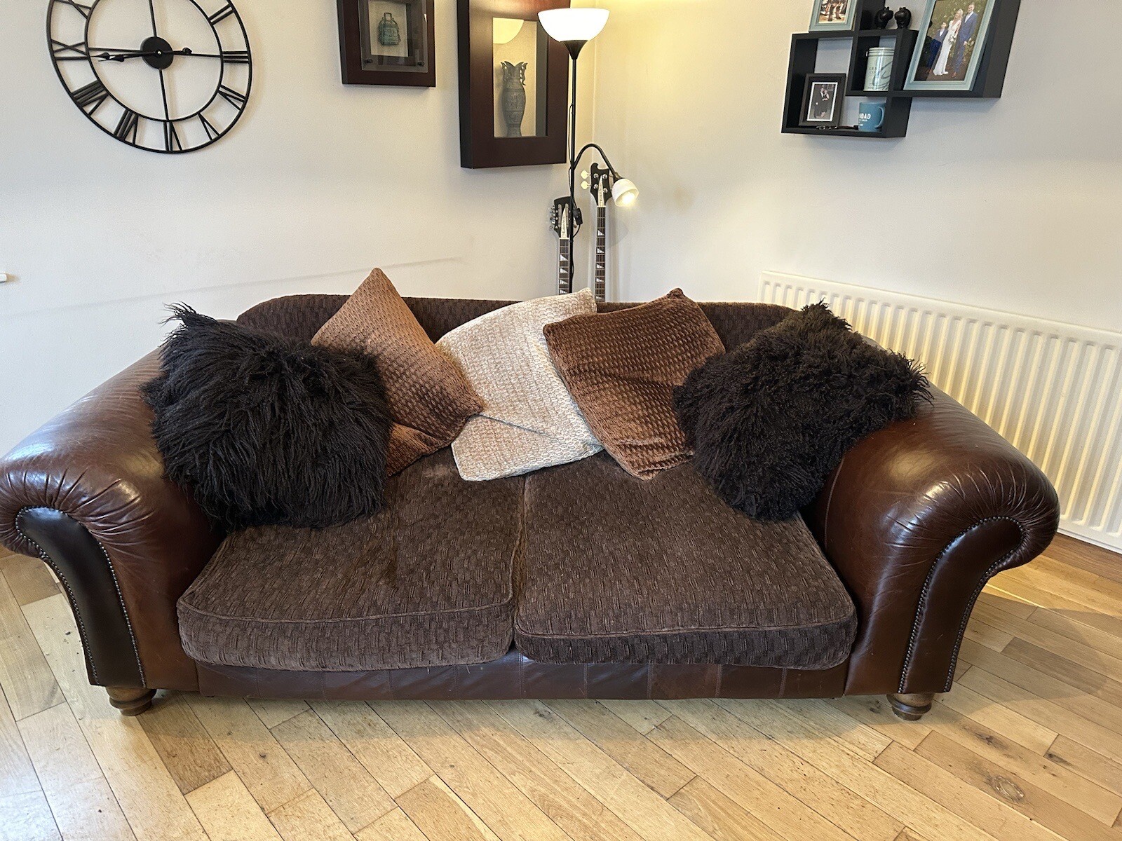 Pair of Barker & Stonehouse Tetrad brown leather & fabric sofas suite eBay