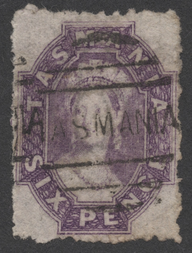 TASMANIA STAMP 1867 QV 6d CHALON HEAD PERF 10.5 OBLIQUE ROULETTE SG #96? A1A19 - Picture 3 of 12
