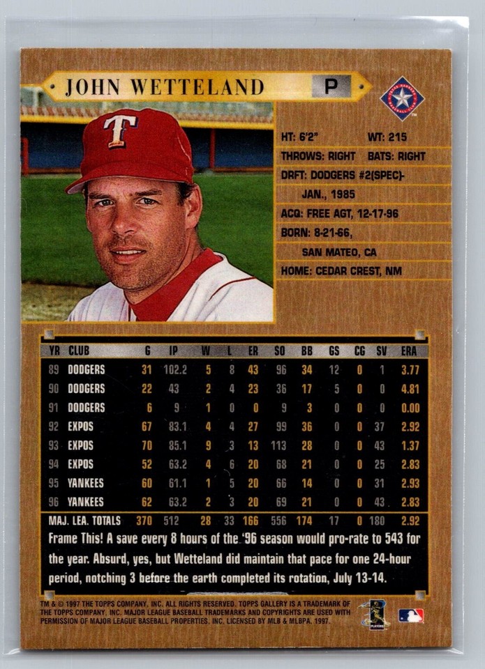 1997 TOPPS GALLERY CARD # 68 John Wetteland - Texas Rangers | eBay
