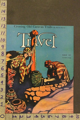 1927 COLOFUL ILLUSTRATION PALESTINE WATER WELL URN TRAVEL MAG COVER ART VY93