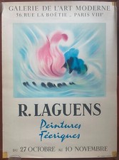 Affiche Exposition R. LAGUENS Peintures f&eacute;eriques Lithographie 46x62 cm 50er