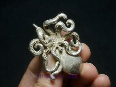 Buy Old China Tibet Silver Carving Octopus Fish Statue Amulet Necklace Pendant Gift
