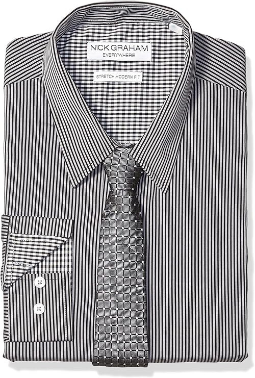 Мужская эластичная рубашка в полоску Nick Graham Modern Fit черная L16-165 32-33 7690₽