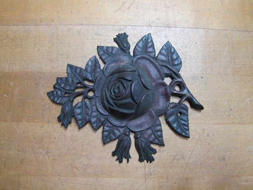 ROSE FLOWER LEAVES STEM Antique Brass Decorative Arts Figural Hardware Element - Picture 3 of 12