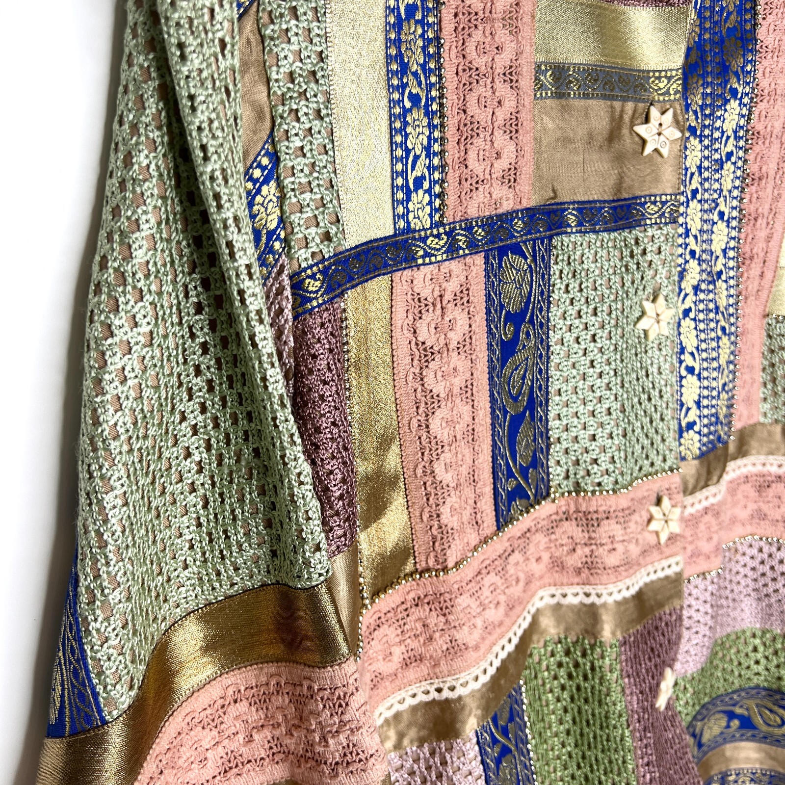 MARISOL Patchwork Blouse Jacket Blush Pink Gold S… - image 5