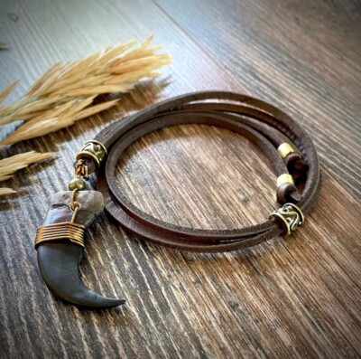 Handmade Adjustable Grizzly Bear Claw Leather Necklace