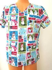 Scrubs Let It Snow Women's Size Medium M Medical V Neck Top Snowmen Snowman