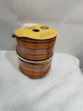 Lot 2 Celebrate Harvest Multicolored Plaid Ribbon Spool Wire Edges 2.5  X 15 Ft