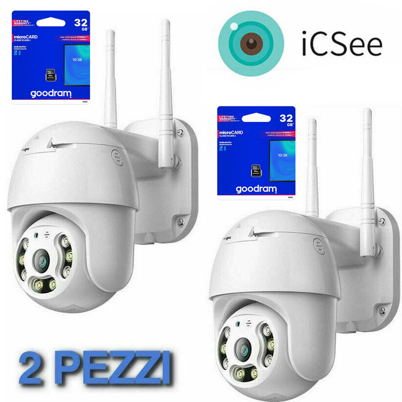 Kit 2X iCSee PTZ Camera WiFi Esterno + 2 MicroSD 32GB | Smart Home
