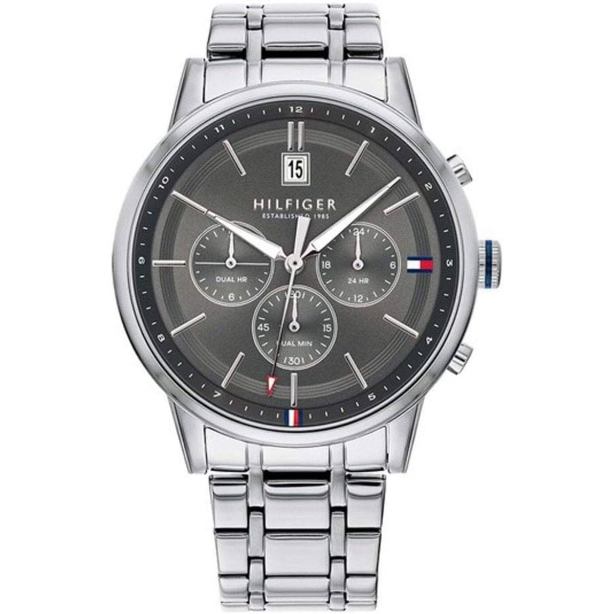 Tommy Hilfiger Men's Watch Kyle Grey Dial Silver Steel Bracelet Quartz  1791632
