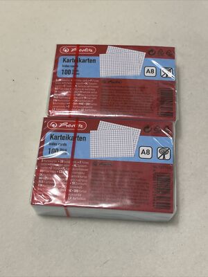 P003 Herlitz 2x 100 Karteikarten A8 Kariert Weiß - Neu