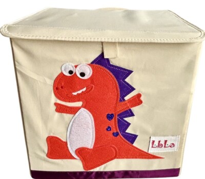 Collapsible Toy Chest by LbLa 13” Cube Orange/Purple Dinosaur Appliqué New  Other