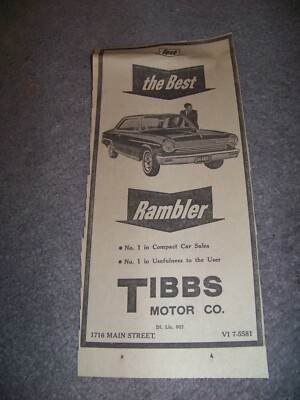 1964 Lynchburg Virginia Tibbs Motor Company Main Street Rambler Dealer