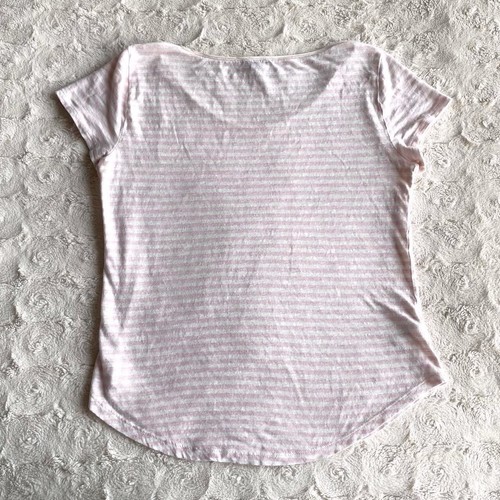Ann Taylor Pajama Top Tee Shirt Womens Medium Petite Pink White Striped Cotton - Picture 3 of 5