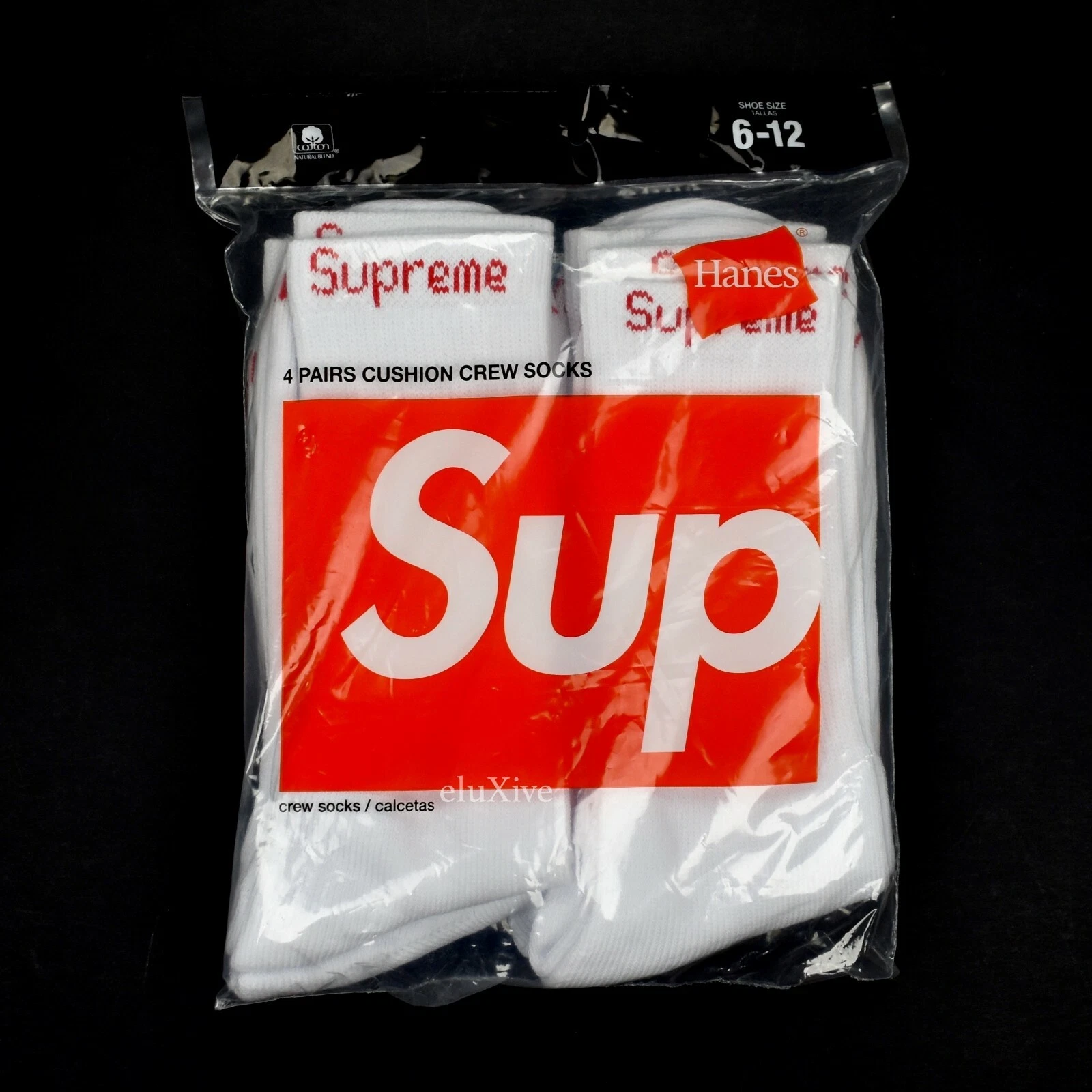 Chaussettes d'équipage tricotées homme Supreme NY blanc rouge neuf avec étiquettes SS20 scellées pack de 4 AUTHENTIQUES