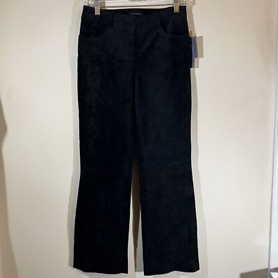 Context Suede Leather Pants Women s Sz 2 Black Straight Leg Mid Rise 5 Pocket