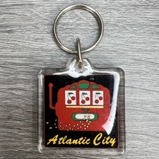 Atlantic City Keychain New Jersey Plastic Key Ring Slot Cherry Design Used