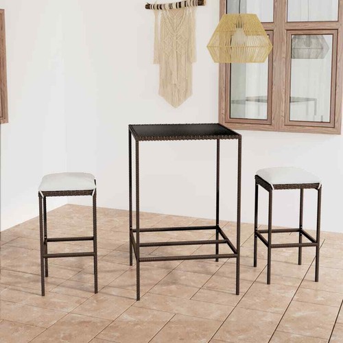 1932199 Set Bar da Giardino 3 pz con Cuscini Polyrattan Marrone