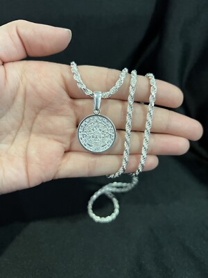 925 Sterling Silver Mens Womens Aztec Mayan Calendar & Rope Chain 22 26 30