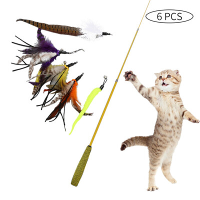 Cat Teaser Zauberstäbe Angelrute Stil Cat Teaser Stick Rod Play Toy UK 