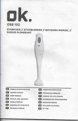 OK OSB 102 Stabmixer Stickblender Batidora Manual Mixeur Plong Bedienungsanleitu