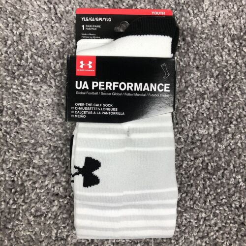 Under Armour Kids White Black OTC Nylon Global Football Soccer Socks Size L(1-4) - Picture 2 of 6