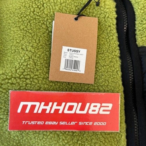 New Stussy Sherpa Reversible Jacket Fleece Zip Up Moss Green Black Size L - Picture 5 of 8