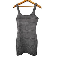 Houndstooth Bodycon Mini Dress S Women Black White Sleeveless Stretch Forever 21