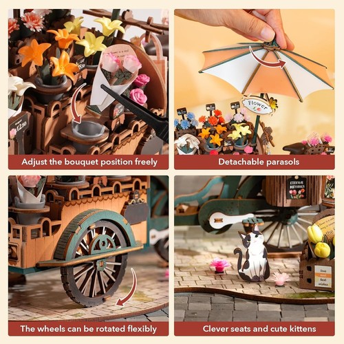 Rolife 3D Wooden Puzzle Blossom Cart DIY Model Kits for Adults To Build Gifts - Picture 7 of 8