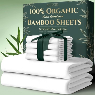100% Organic Viscose Derived from Bamboo Sheets King Size 6Pcs - Ultra Soft & Lu