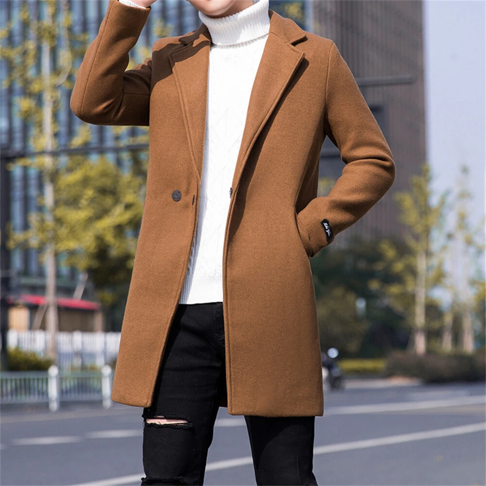 Mens Trench Coat Slim Fit Double Breasted Long Overcoat Classic Fall Winter  Topcoat at  Men’s Clothing store