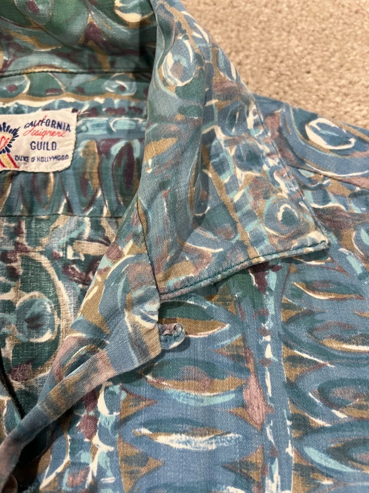 Винтажная мужская рубашка Duke of Hollywood средний размер 15,5 воротник-петля для лагеря гавайская - Изображение 3 из 4