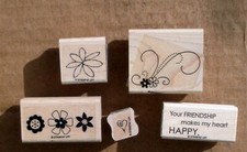 Stampin Up Wood Mounted Rubber Stamps - Lot of 5 - Friendship Cards Crafts