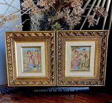 Exquisite Vintage Pair Of French Needlepoint Tapestry Courting Scene Framed