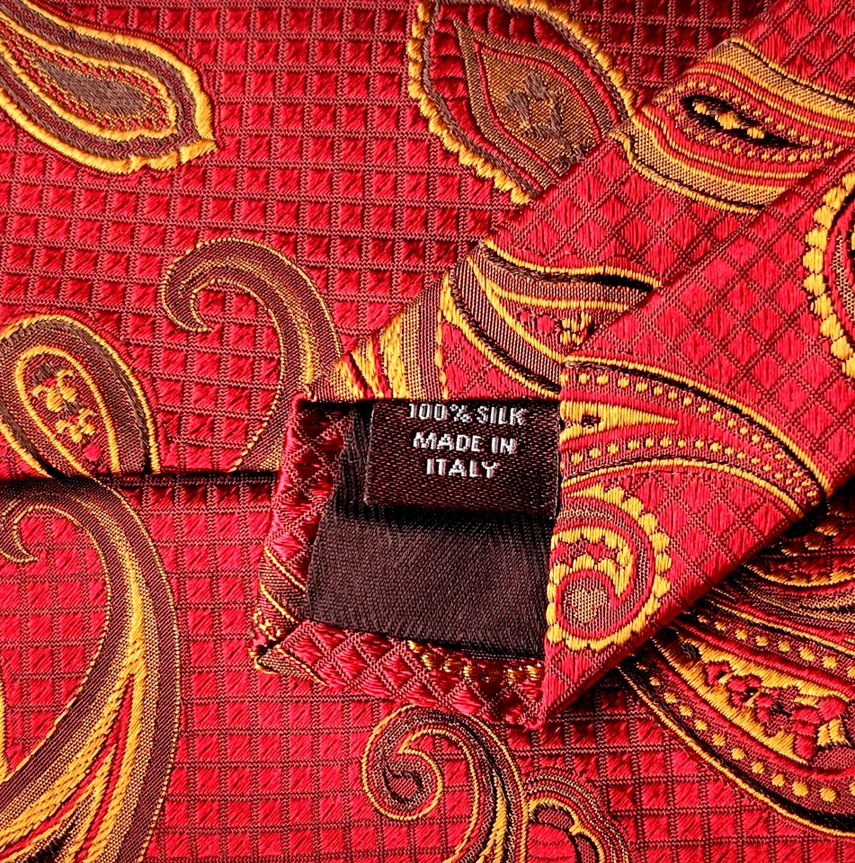 Corbata para hombre Joseph Abboud 100 % seda ITALIA cachemira roja/dorada/marrón/negra usada en excelente estado Foto 4 de 4