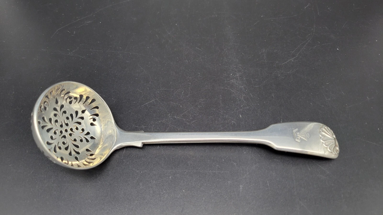 Antique 1844 English London Sterling Silver Pierced Ladle by George Adams