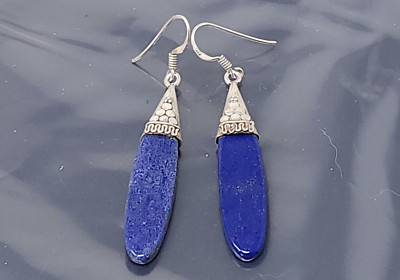Vintage Native American Sterling Silver Lapis Dangle Pierced Earrings