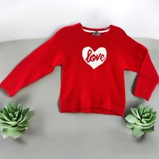 Vince Camuto Girls Kids Long Sleeve Soft Knit Heart Red Love Sweater Size Medium