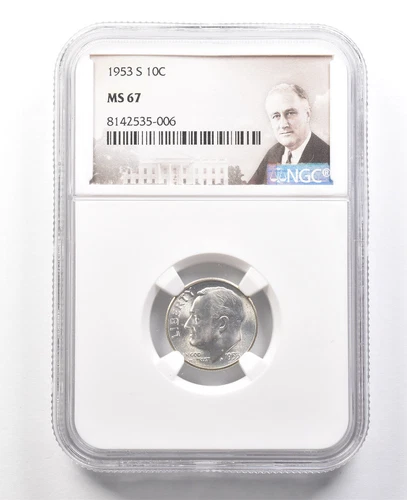 1953-S Roosevelt Dime MS67 NGC CUD on Nose - Neat *2973
